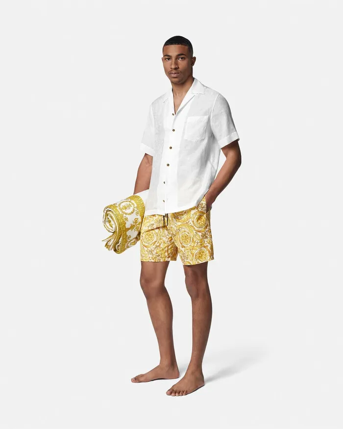 Versace Swimwear Men Barocco Swim Boardshorts Yellowprint