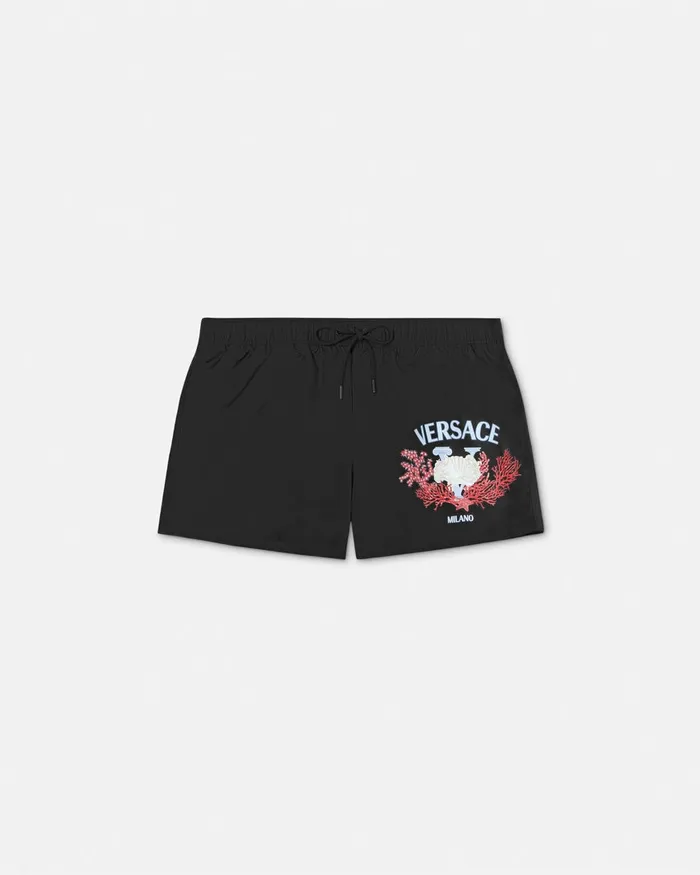Versace Swimwear Men University Coral Swim Shorts Black