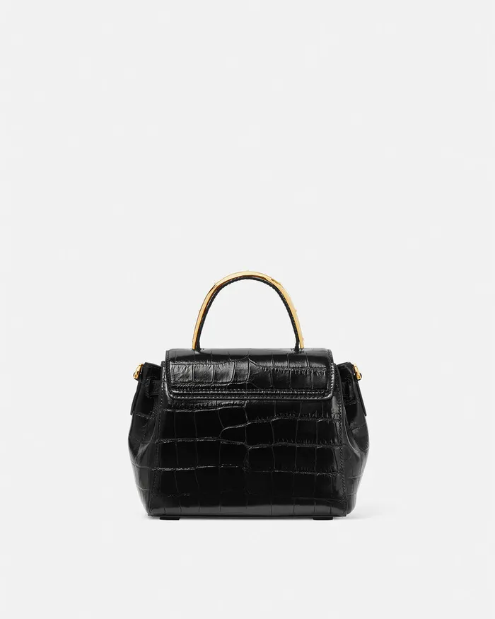 Versace Top Handle Women CrocEffect La Medusa Small Handbag Blackgold
