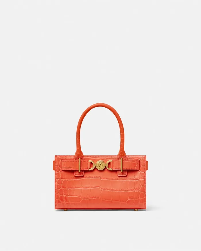Versace Totes Women CrocEffect Medusa 03995 Small Tote Bag Coral