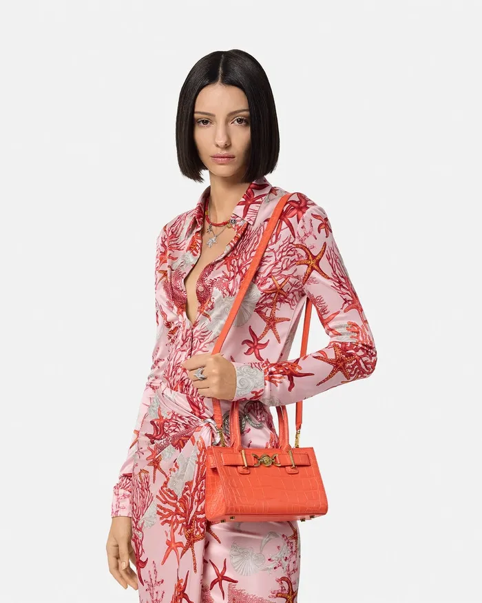 Versace Totes Women CrocEffect Medusa 03995 Small Tote Bag Coral