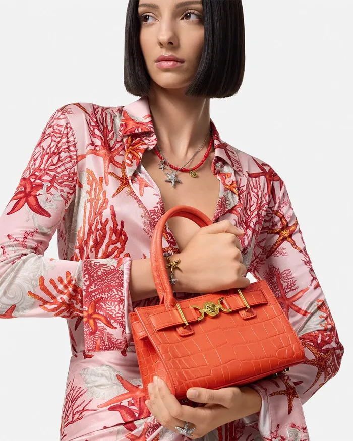 Versace Totes Women CrocEffect Medusa 03995 Small Tote Bag Coral