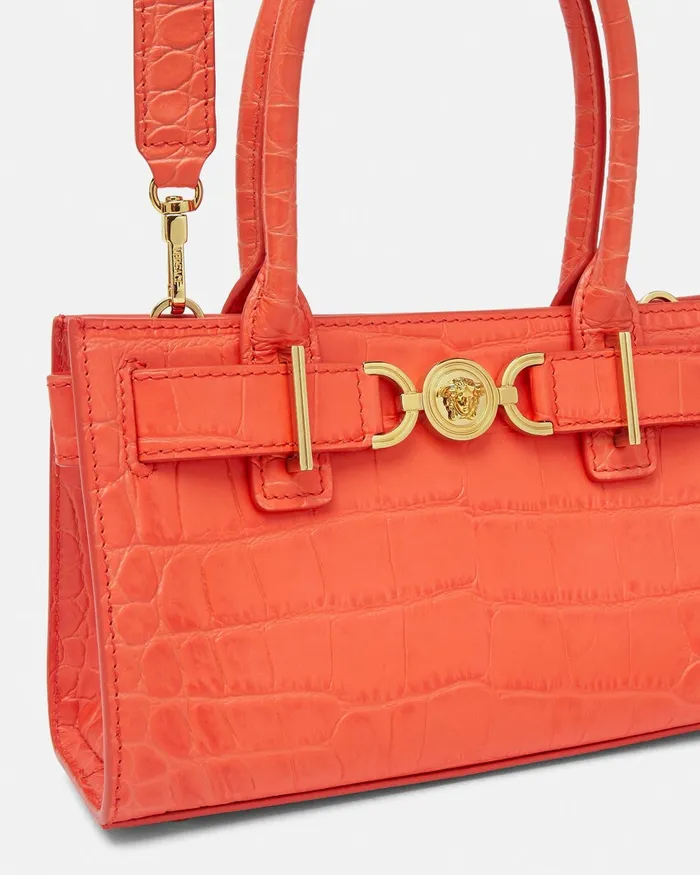 Versace Totes Women CrocEffect Medusa 03995 Small Tote Bag Coral