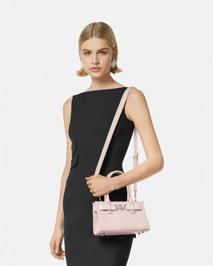 Versace Totes Women CrocEffect Medusa 03995 Small Tote Bag Light Pink