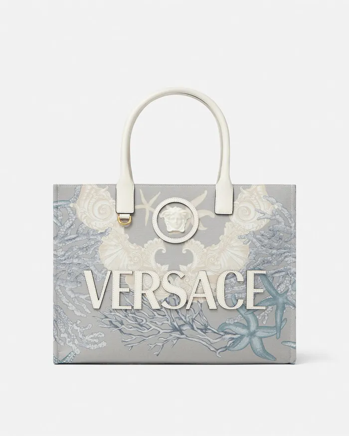 Versace Totes Women La Medusa Barocco Sea Canvas Tote Bag Blueprint