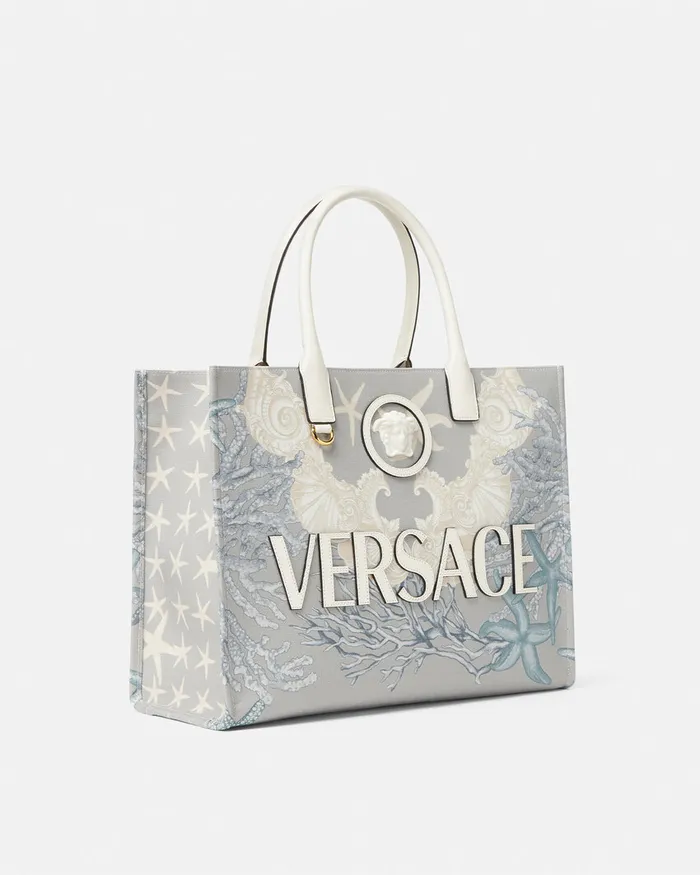 Versace Totes Women La Medusa Barocco Sea Canvas Tote Bag Blueprint