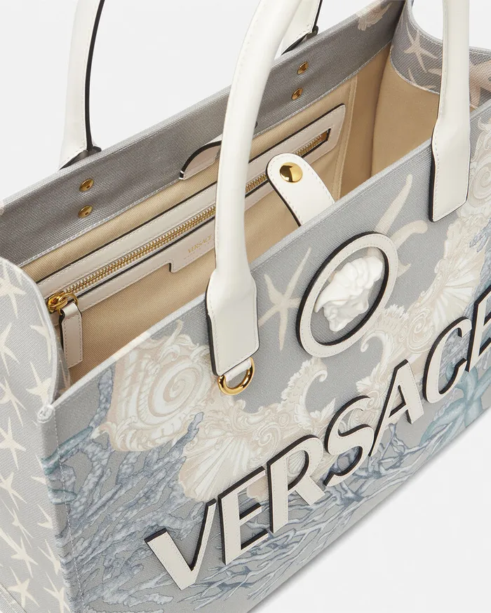 Versace Totes Women La Medusa Barocco Sea Canvas Tote Bag Blueprint