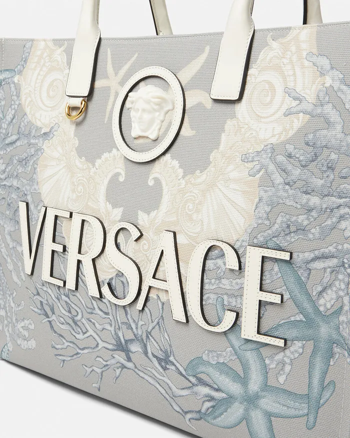 Versace Totes Women La Medusa Barocco Sea Canvas Tote Bag Blueprint