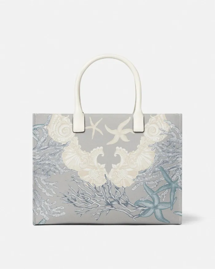 Versace Totes Women La Medusa Barocco Sea Canvas Tote Bag Blueprint