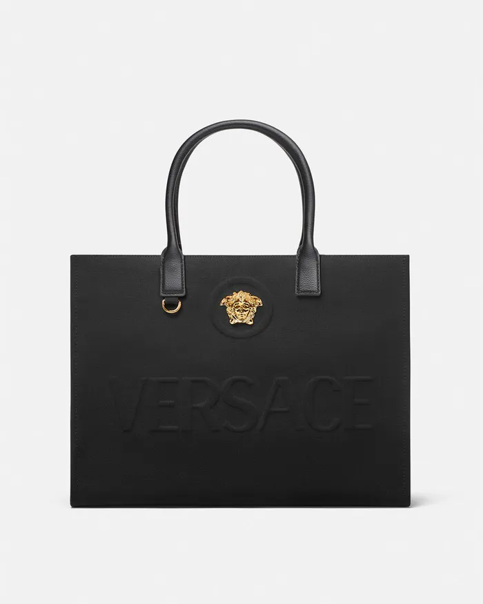 Versace Totes Women La Medusa Canvas Large Tote Bag Blackgold