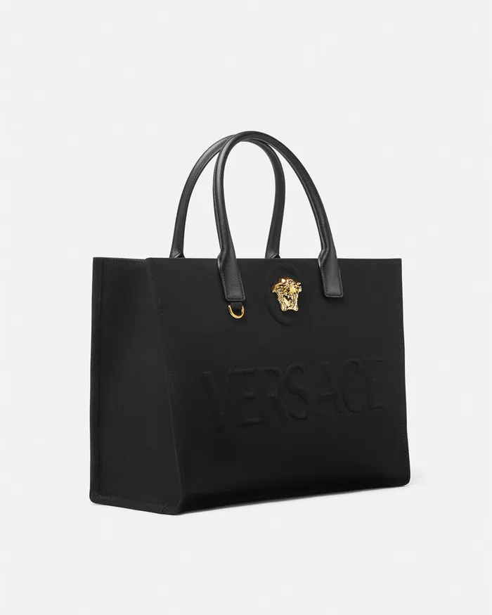 Versace Totes Women La Medusa Canvas Large Tote Bag Blackgold