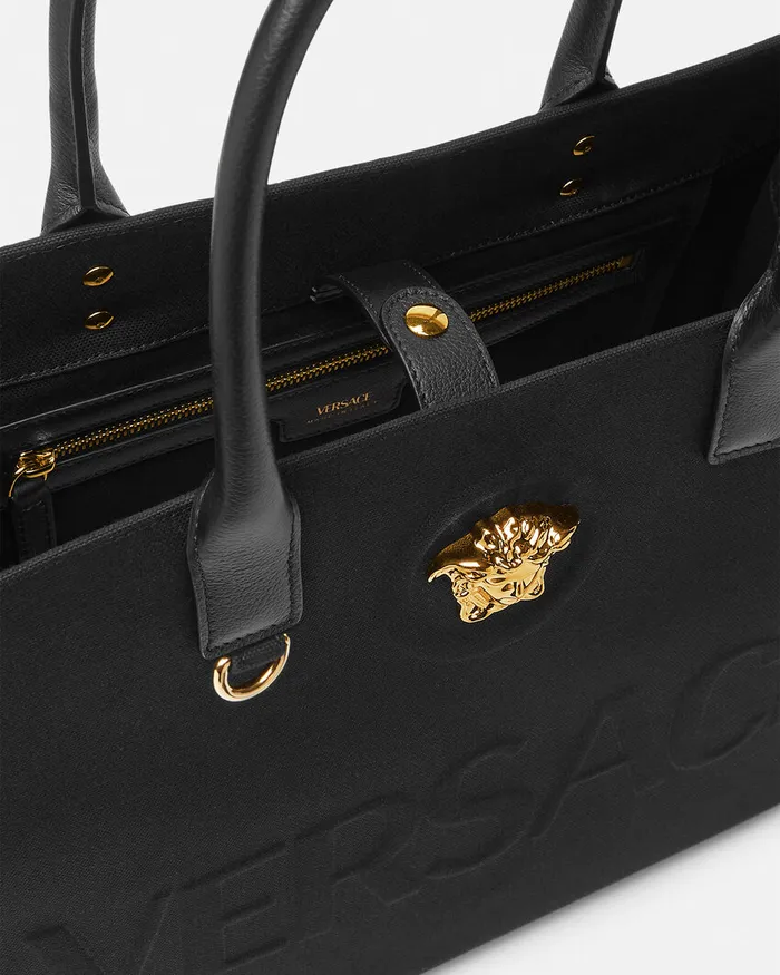 Versace Totes Women La Medusa Canvas Large Tote Bag Blackgold