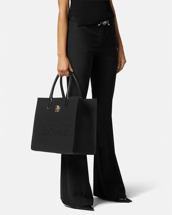 Versace Totes Women La Medusa Canvas Large Tote Bag Blackgold