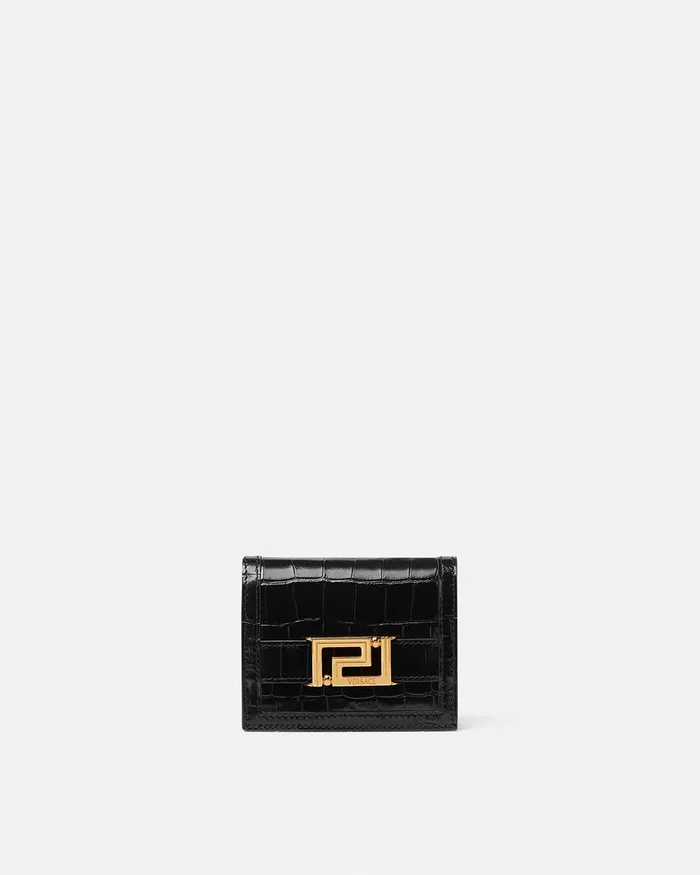 Versace Wallets Women CrocEffect Greca Goddess Wallet Blackgold