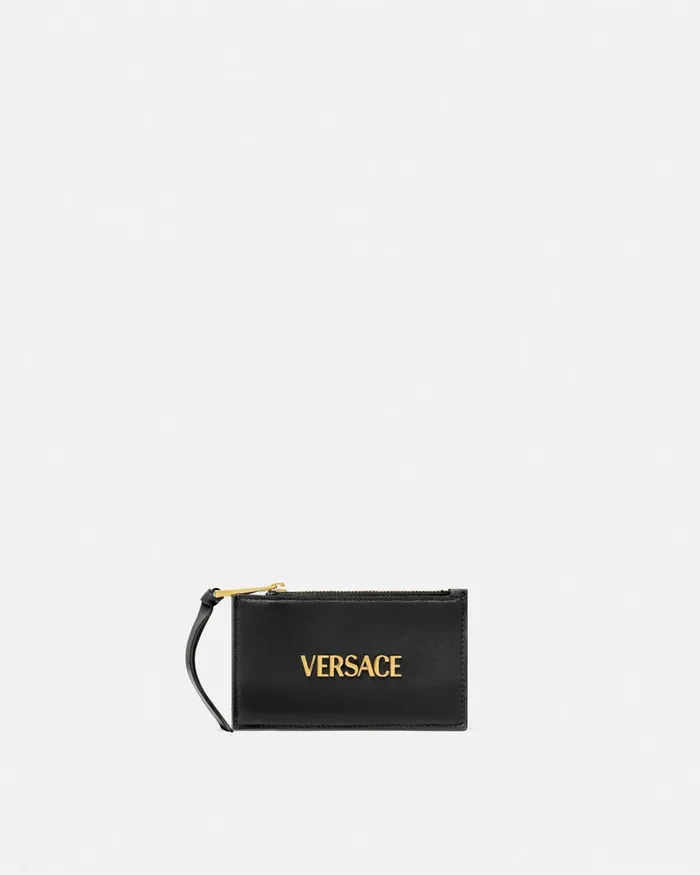 Versace Wallets Women Tag Zip Card Holder Blackgold