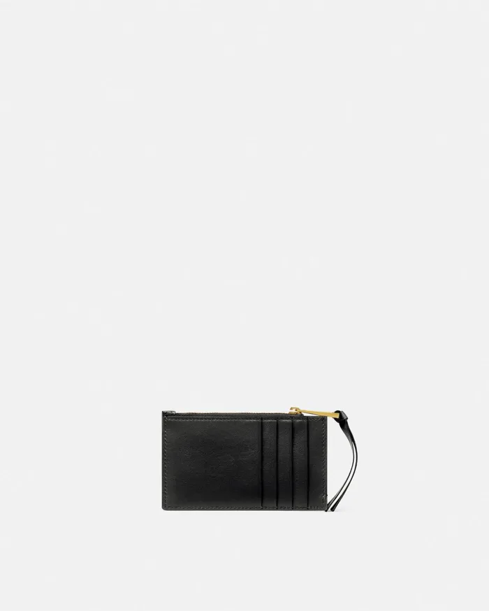 Versace Wallets Women Tag Zip Card Holder Blackgold