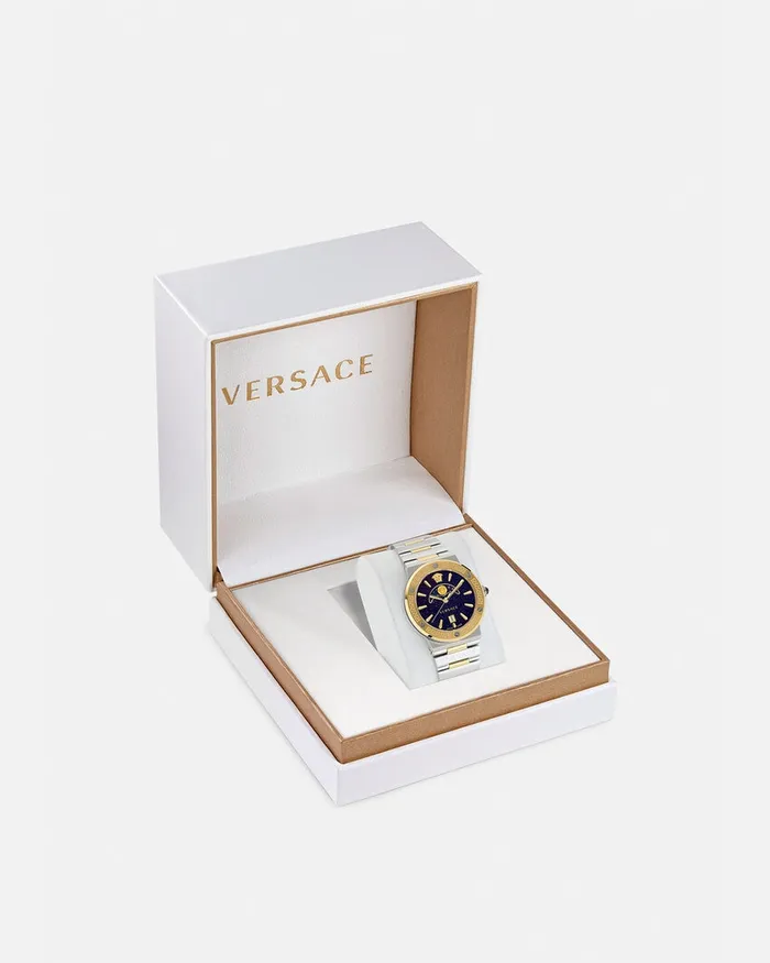 Versace Watches Women Greca Logo Moonphase Watch Silvergold