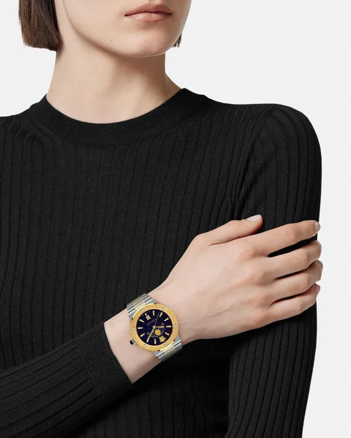 Versace Watches Women Greca Logo Moonphase Watch Silvergold