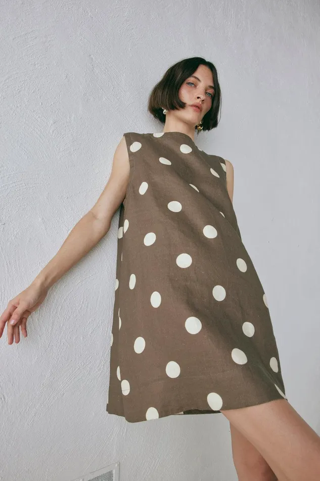 VRG GRL Aftersun Linen Mini Dress Spot Women Mini Dresses