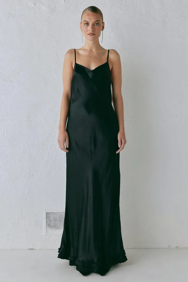 VRG GRL Alber Satin Maxi Dress Black Women MidiMaxi Dresses