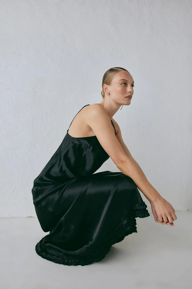 VRG GRL Alber Satin Maxi Dress Black Women MidiMaxi Dresses VRG GRL Alber Satin Maxi Dress Black Women MidiMaxi Dresses
