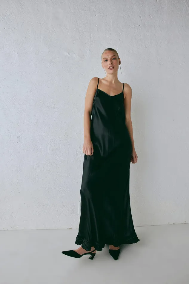 VRG GRL Alber Satin Maxi Dress Black Women MidiMaxi Dresses VRG GRL Alber Satin Maxi Dress Black Women MidiMaxi Dresses