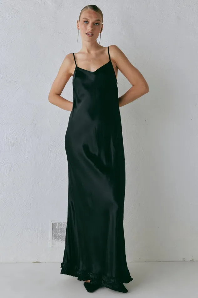 VRG GRL Alber Satin Maxi Dress Black Women MidiMaxi Dresses VRG GRL Alber Satin Maxi Dress Black Women MidiMaxi Dresses