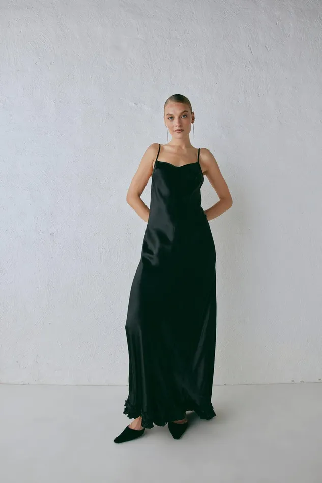 VRG GRL Alber Satin Maxi Dress Black Women MidiMaxi Dresses VRG GRL Alber Satin Maxi Dress Black Women MidiMaxi Dresses