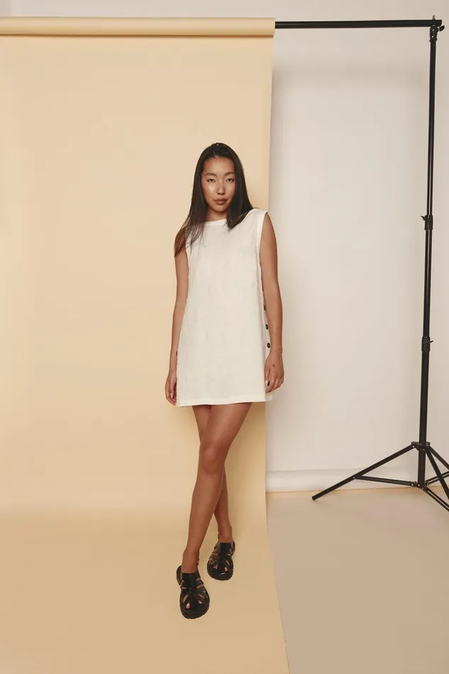 VRG GRL Annabelle Linen Mini Dress White Women Mini Dresses