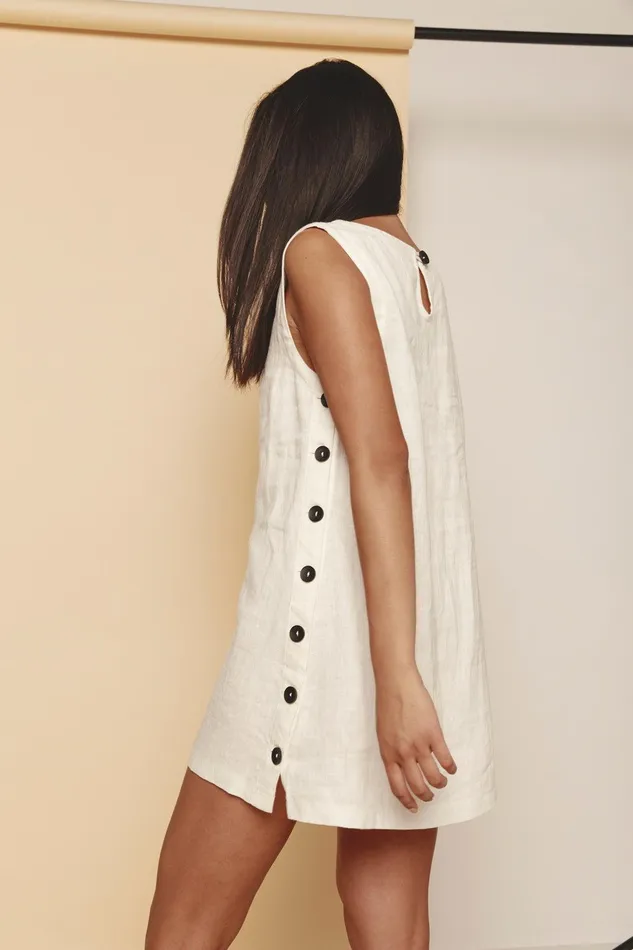 VRG GRL Annabelle Linen Mini Dress White Women Mini Dresses