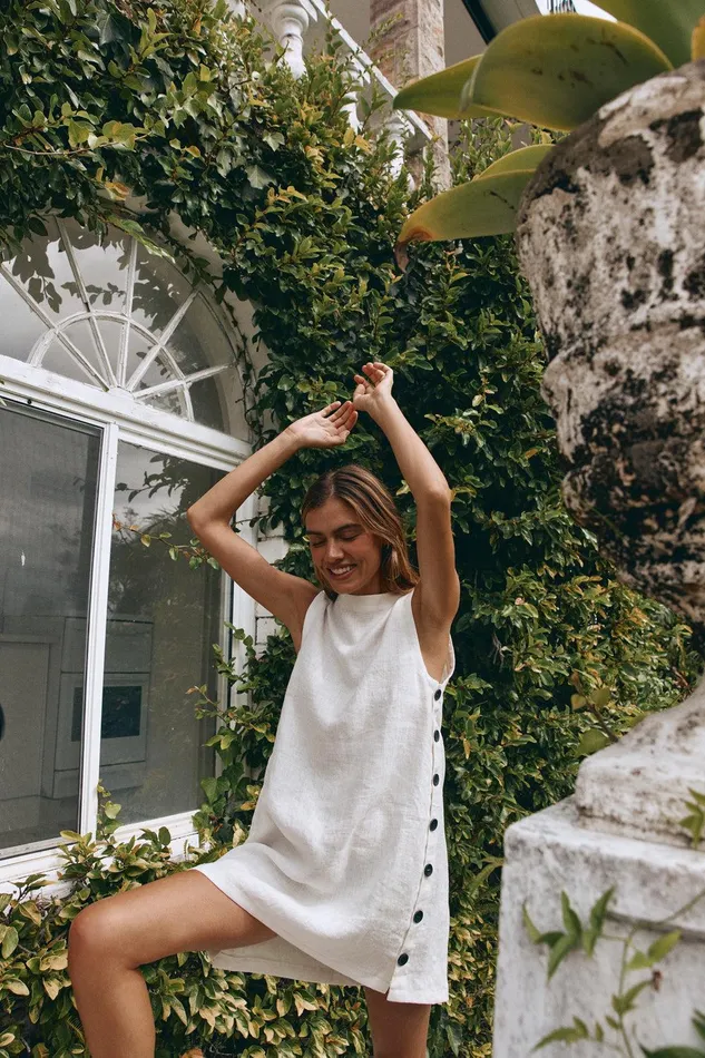 VRG GRL Annabelle Linen Mini Dress White Women Mini Dresses