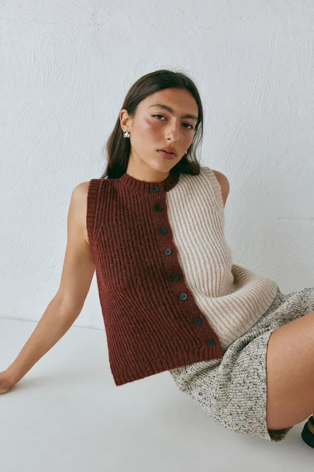 VRG GRL Bridgette Knit Vest Splice Women Sleeveless