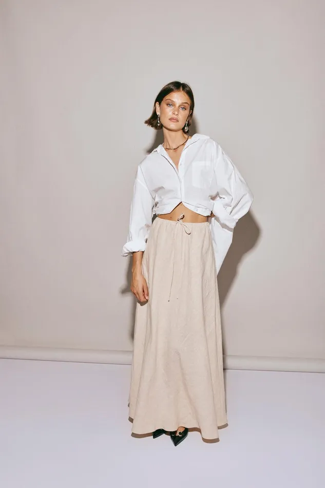 VRG GRL Elodie Linen Maxi Skirt Oatmeal Women Skirts
