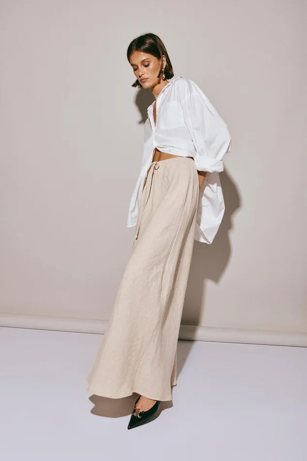 VRG GRL Elodie Linen Maxi Skirt Oatmeal Women Skirts VRG GRL Elodie Linen Maxi Skirt Oatmeal Women Skirts