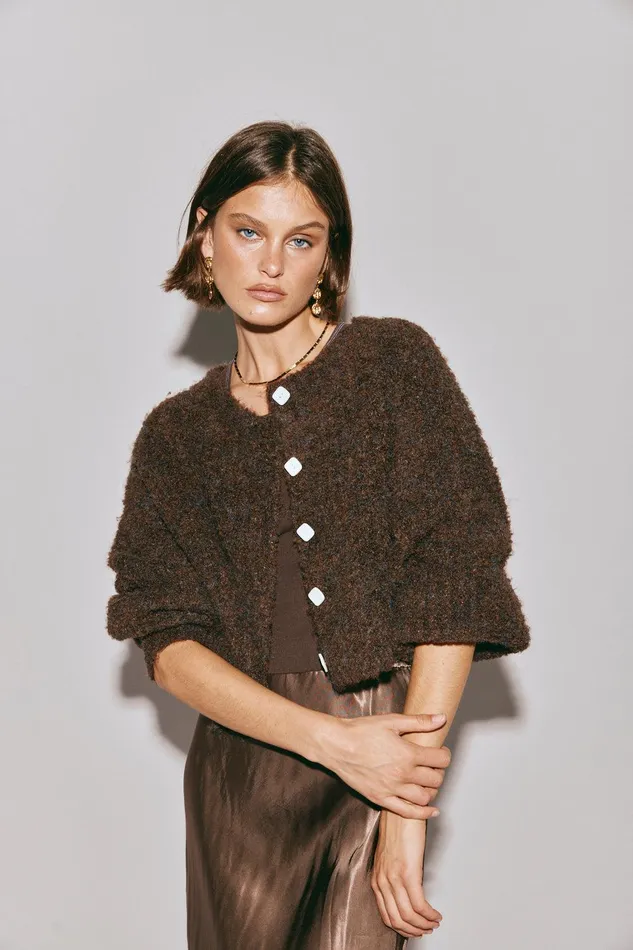 VRG GRL Elsie Knit Cardigan Chocolate Women JumpersSweaters