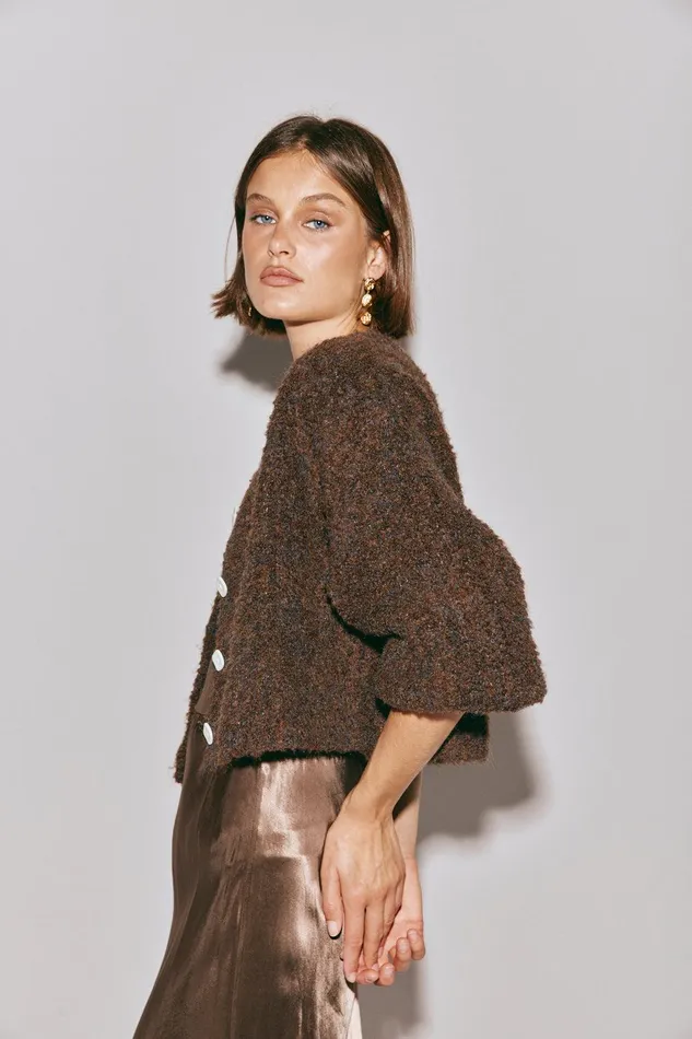 VRG GRL Elsie Knit Cardigan Chocolate Women JumpersSweaters