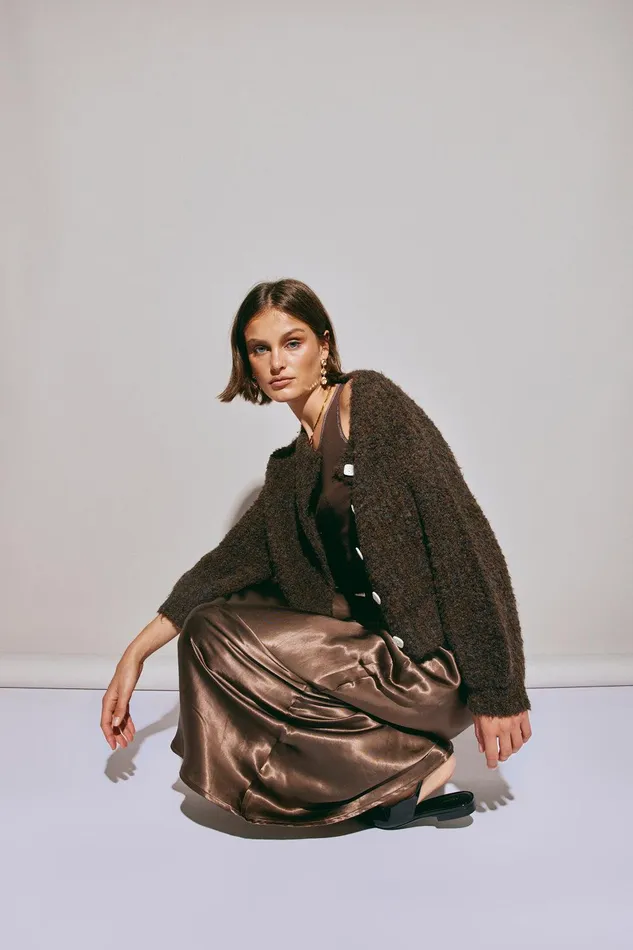 VRG GRL Elsie Knit Cardigan Chocolate Women JumpersSweaters