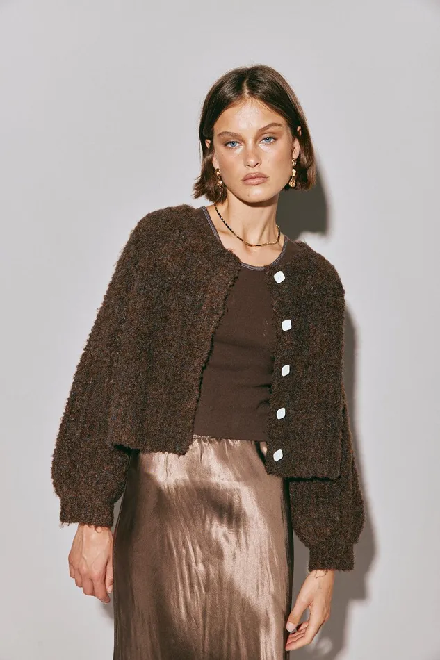 VRG GRL Elsie Knit Cardigan Chocolate Women JumpersSweaters