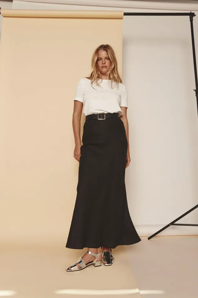 VRG GRL Ena Linen Bias Cut Maxi Skirt Black Women Skirts VRG GRL Ena Linen Bias Cut Maxi Skirt Black Women Skirts