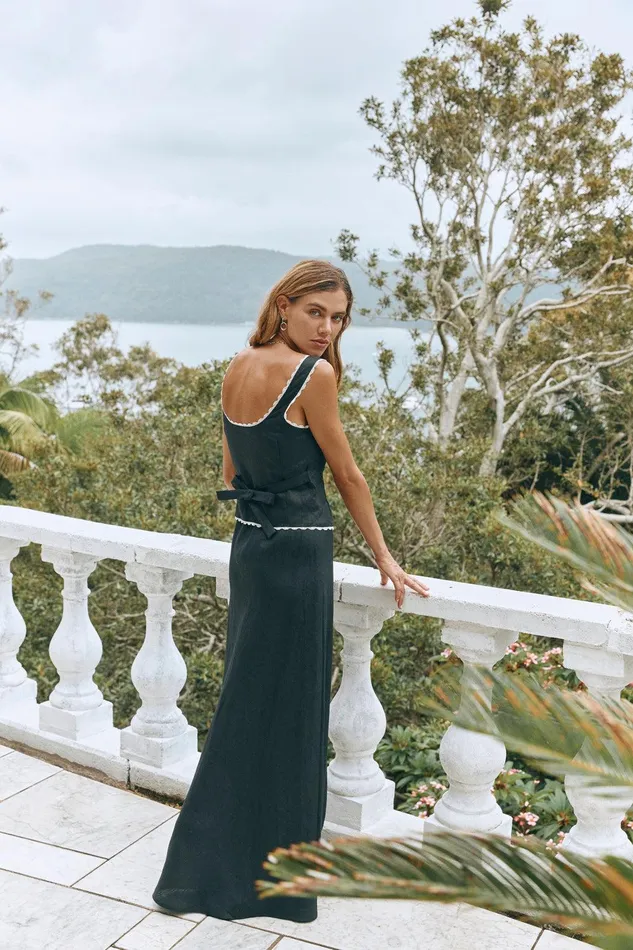 VRG GRL Ena Linen Bias Cut Maxi Skirt Black Women Skirts VRG GRL Ena Linen Bias Cut Maxi Skirt Black Women Skirts