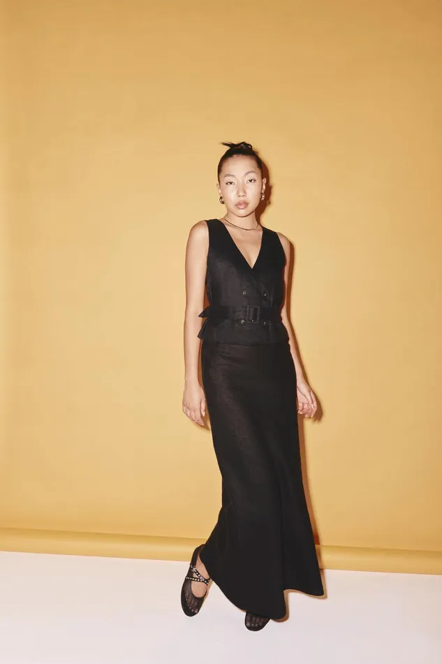 VRG GRL Ena Linen Bias Cut Maxi Skirt Black Women Skirts VRG GRL Ena Linen Bias Cut Maxi Skirt Black Women Skirts