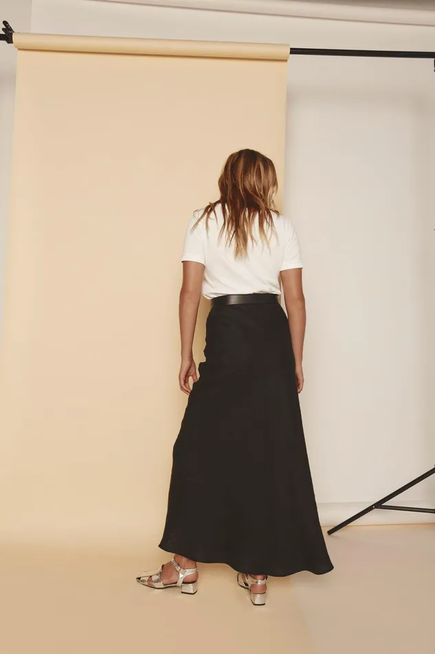 VRG GRL Ena Linen Bias Cut Maxi Skirt Black Women Skirts VRG GRL Ena Linen Bias Cut Maxi Skirt Black Women Skirts