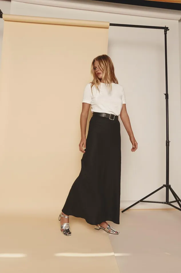 VRG GRL Ena Linen Bias Cut Maxi Skirt Black Women Skirts VRG GRL Ena Linen Bias Cut Maxi Skirt Black Women Skirts