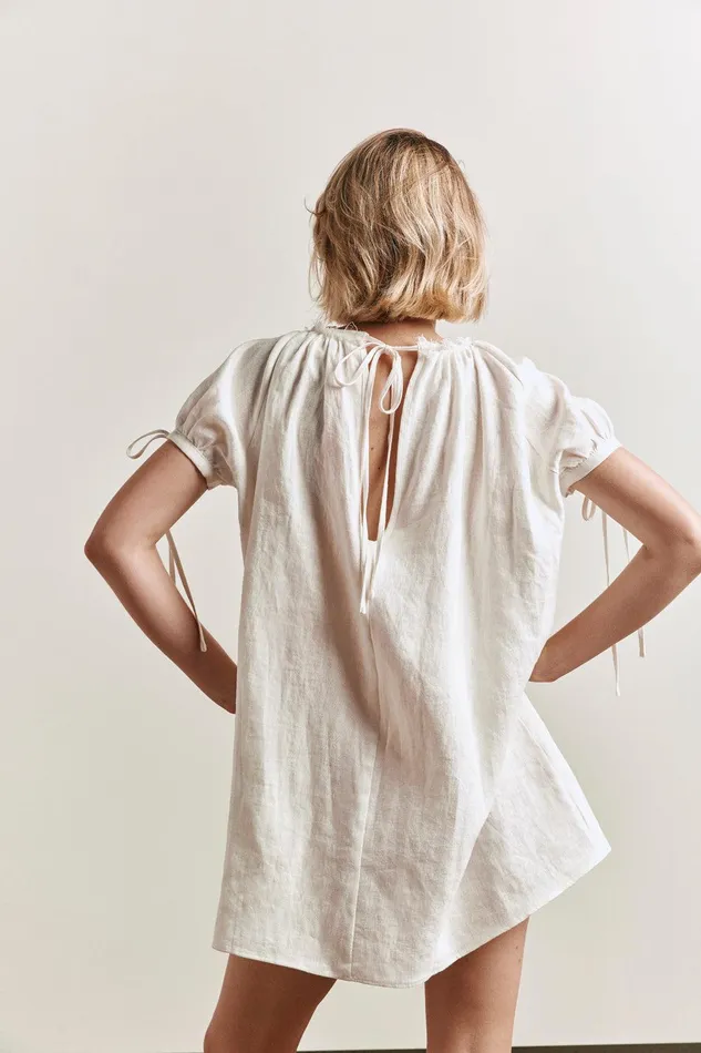 VRG GRL Evelyn Linen Mini Dress White Women Mini Dresses