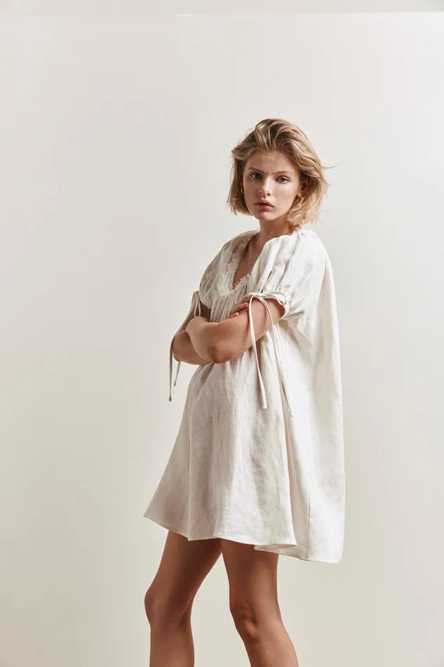 VRG GRL Evelyn Linen Mini Dress White Women Mini Dresses