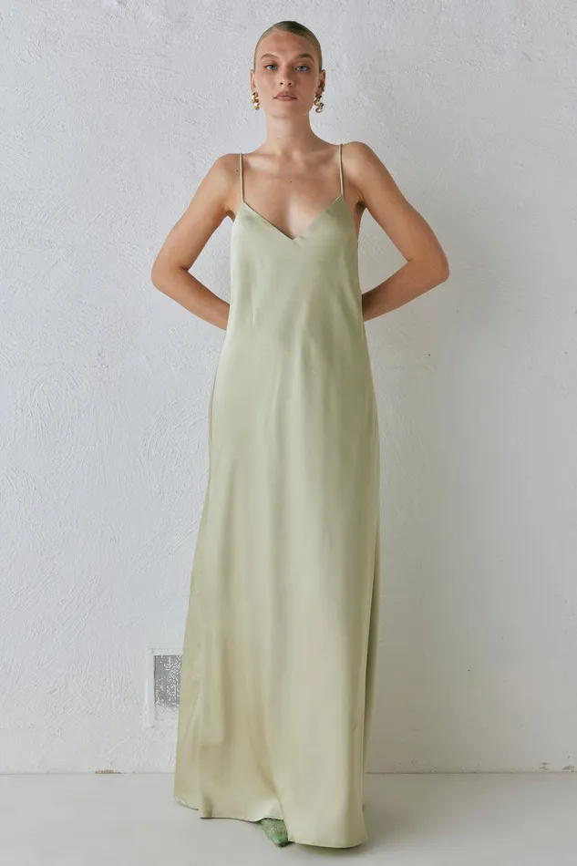 VRG GRL Ida Satin Maxi Dress Sage Women MidiMaxi Dresses