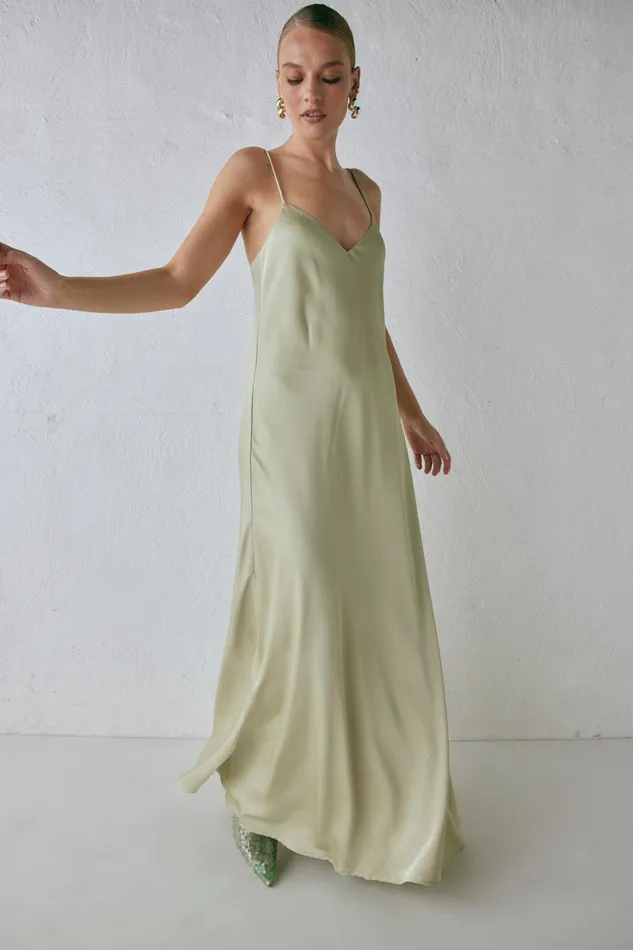 VRG GRL Ida Satin Maxi Dress Sage Women MidiMaxi Dresses VRG GRL Ida Satin Maxi Dress Sage Women MidiMaxi Dresses