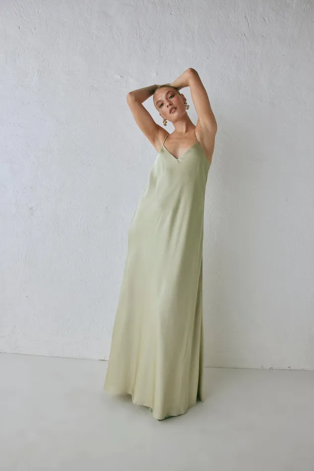 VRG GRL Ida Satin Maxi Dress Sage Women MidiMaxi Dresses VRG GRL Ida Satin Maxi Dress Sage Women MidiMaxi Dresses