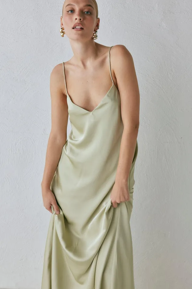 VRG GRL Ida Satin Maxi Dress Sage Women MidiMaxi Dresses VRG GRL Ida Satin Maxi Dress Sage Women MidiMaxi Dresses