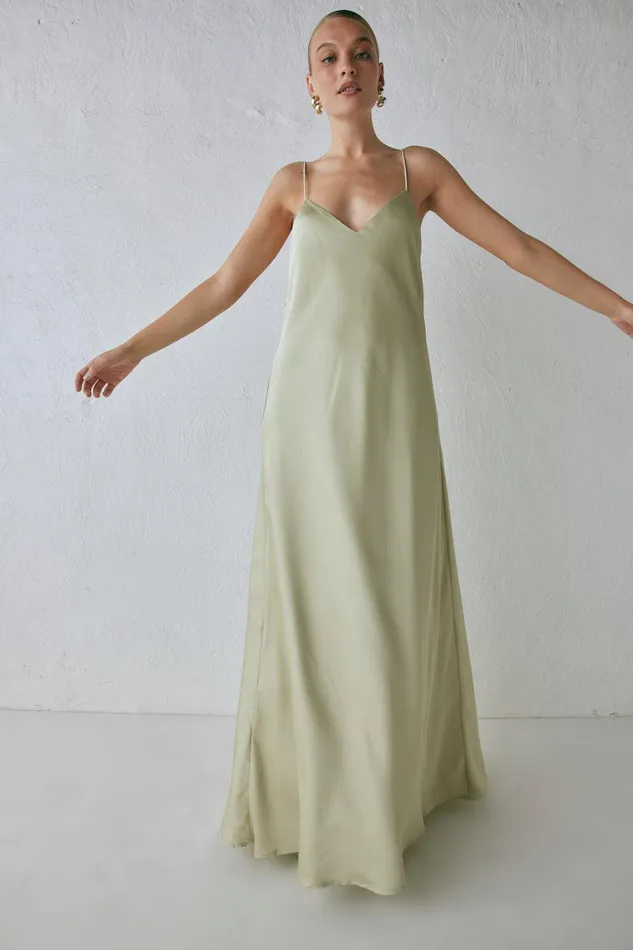 VRG GRL Ida Satin Maxi Dress Sage Women MidiMaxi Dresses VRG GRL Ida Satin Maxi Dress Sage Women MidiMaxi Dresses